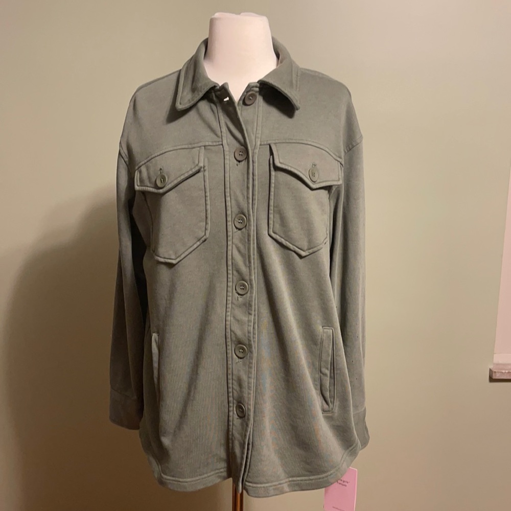 Women’s Size Small Avec Les Filles Olive Green Shirt Jacket Button Up Shacket